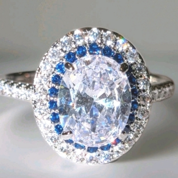 3ct 925 Sterling silver Oval Blue Halo White Diamond Simulated Engagement Ring10